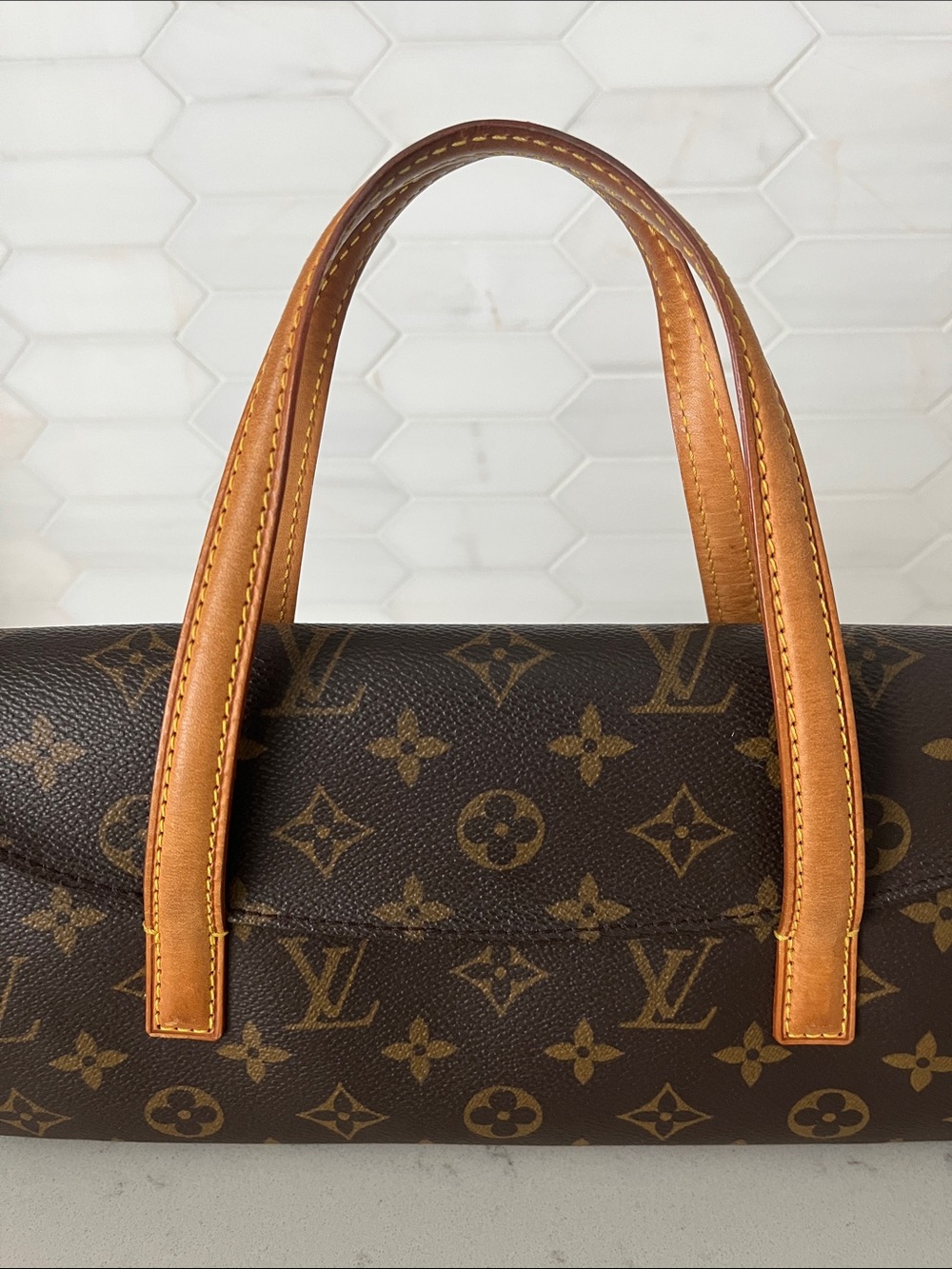 Louis Vuitton Brown Monogram Sonatine Cylinder Bag with Tan Handles - Picture 5 of 10